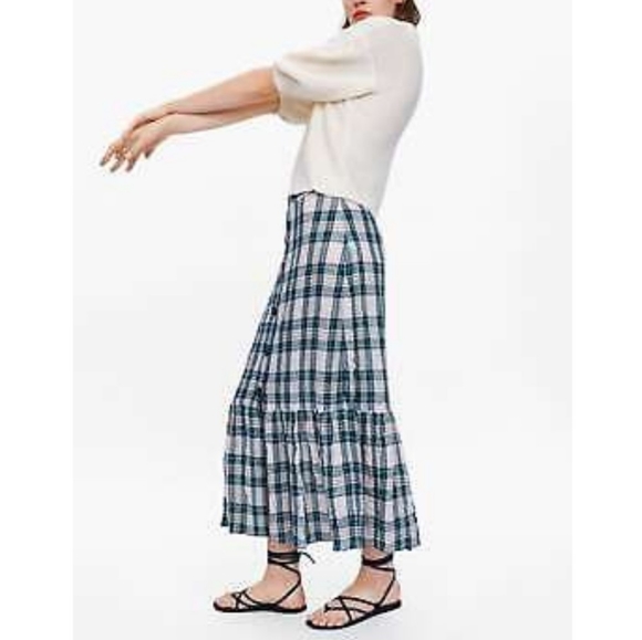 Zara | Plaid Check Ruffle Hem Midi Skirt - Picture 12 of 16